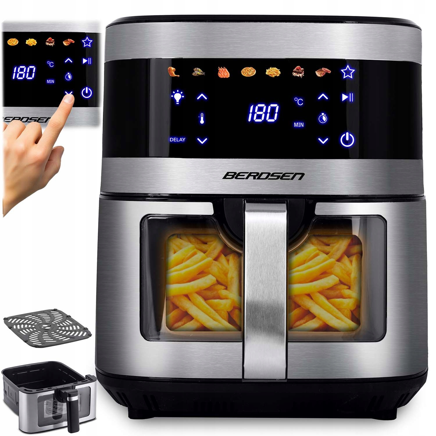 Beztuková Fritéza Air Fryer 9,1L Velká 1700W Stříbrná Černá BD-656