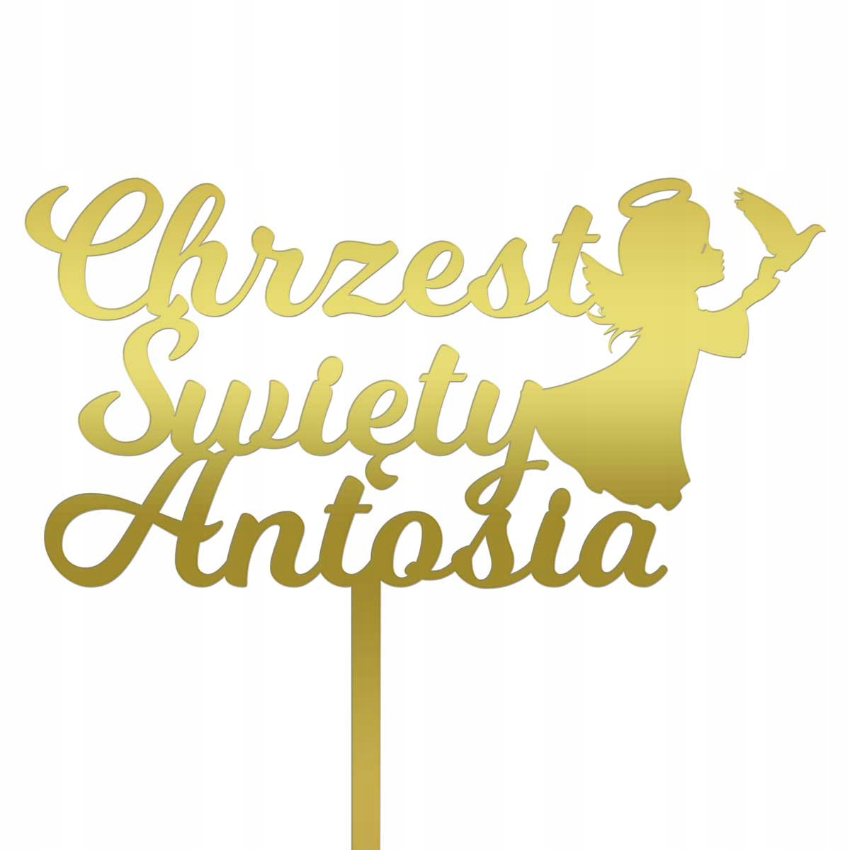 TOPPER TORT CHRZEST ŚWIĘTY IMIĘ ANIOŁ NAPIS ZŁOTY