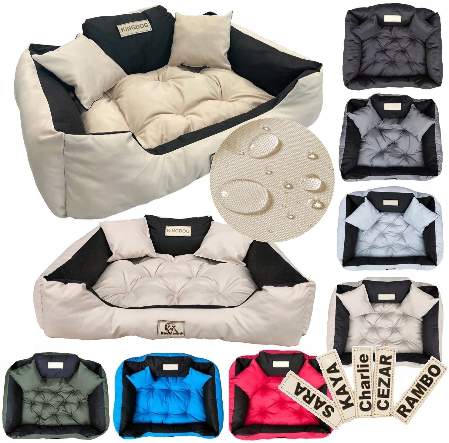 Pelíšek pro psa Jméno 55x45 KingDog personalizované béžové malé kotec