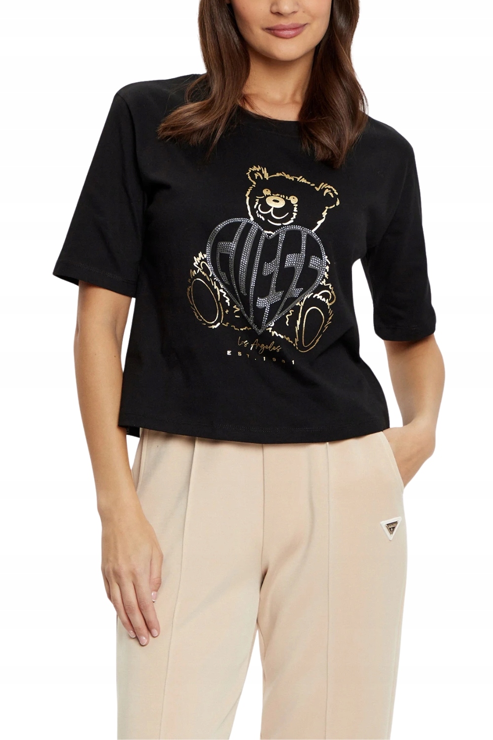 Guess Černé dámské tričko Bear Boxy M