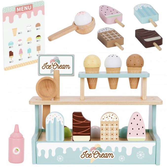 DREWNIANA LODZIARNIA SKLEP CUKIERNIA STRAGAN Z LODAMI DLA DZIECI UKŁADANKA Marka Tooky Toy