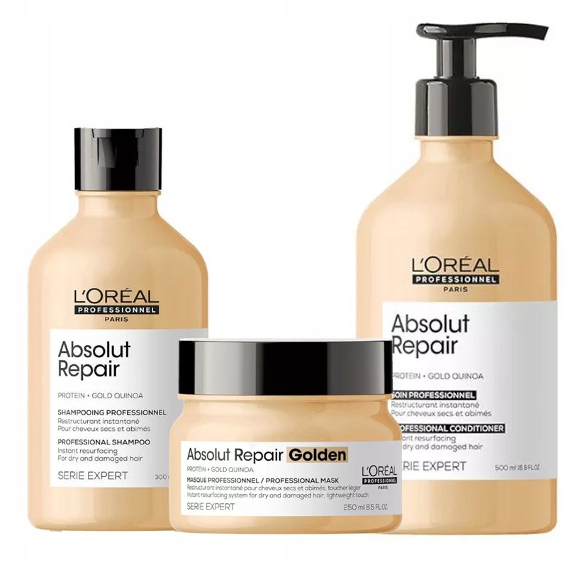 Loreal Absolut Repair šampon 300 ml kondicionér 500 ml zlatá maska 250 ml