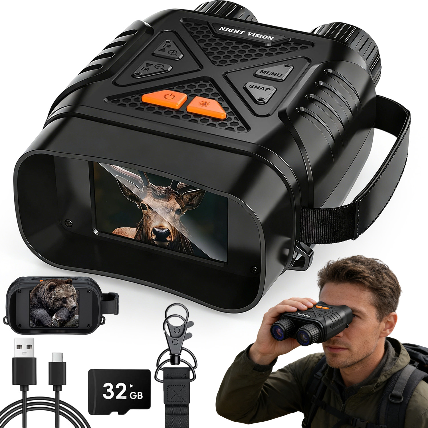 Dalekohled Pro Noční Vidění Hd 10X Zoom 800NM 2.8 Displej S Paměťovou Kartou