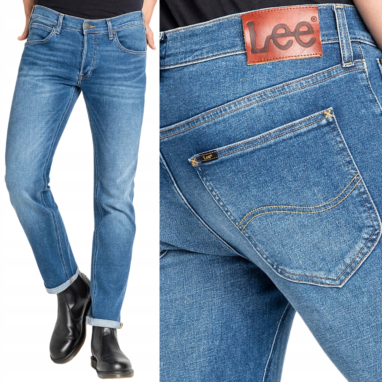 Lee Daren Zip Fly Regular Straight Blue Drop Jednoduché Tmavé Džíny W38 L34