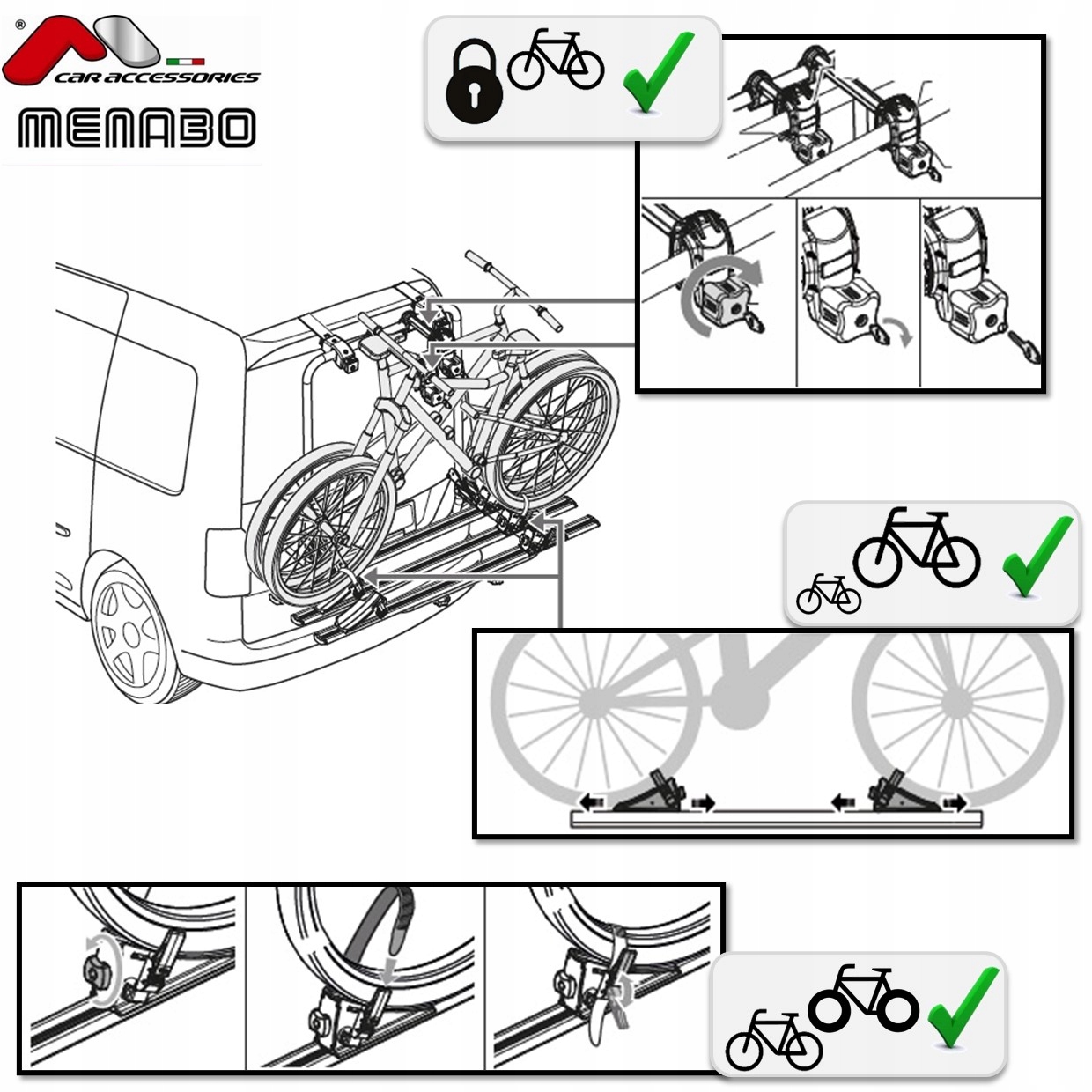 Uchwyt Rowerowy na Klapę Menabo Shadow 3 Rowery VW Transporter T5 2003-2015 Waga produktu 12.9 kg