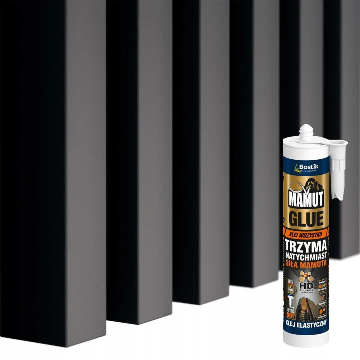 Nástěnná dekorace s lamelami černá Mat sada lepidlo