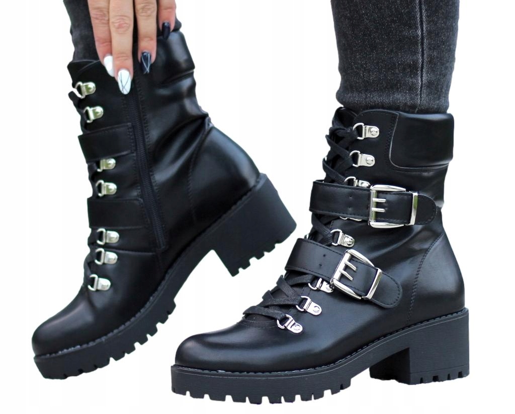 

Botki Workery Glany Sznurowane Na Klocku 36