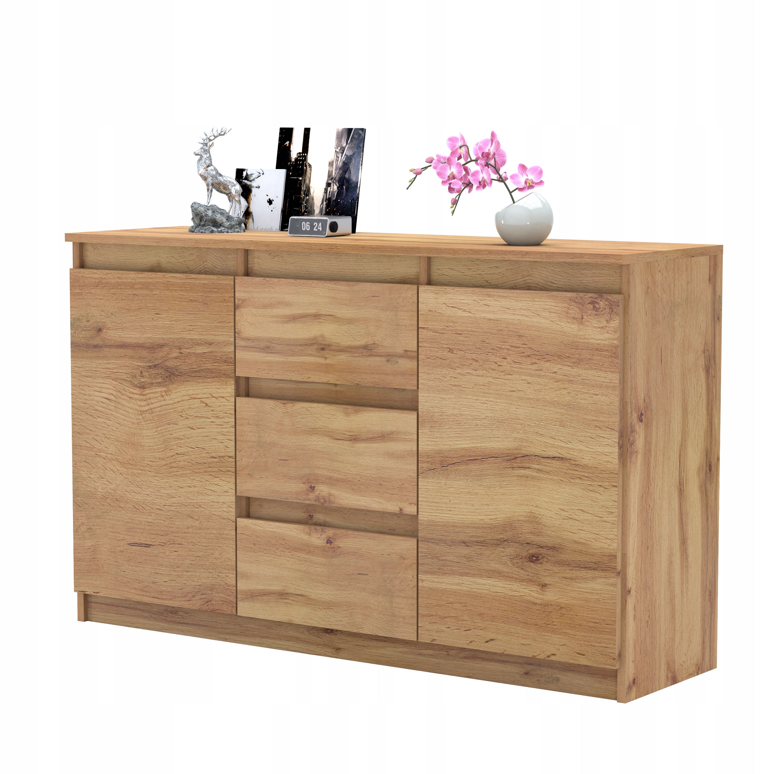 Komoda AGA 120CM DĄB WOTAN Nowoczesna Pojemna Szafka 3 Szuflady MIX KOLORÓW Kolekcja Komoda bezuchwytowa