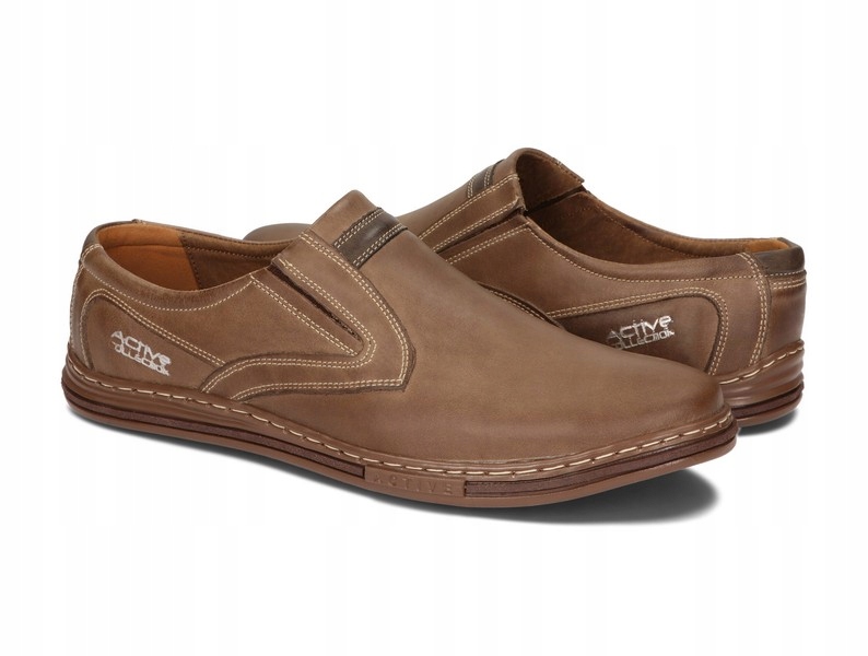 Mokasyny Buty Męskie Wsuwane Eleganckie Skóra Naturalna 022 Brązowy 42 Kolor brązowy