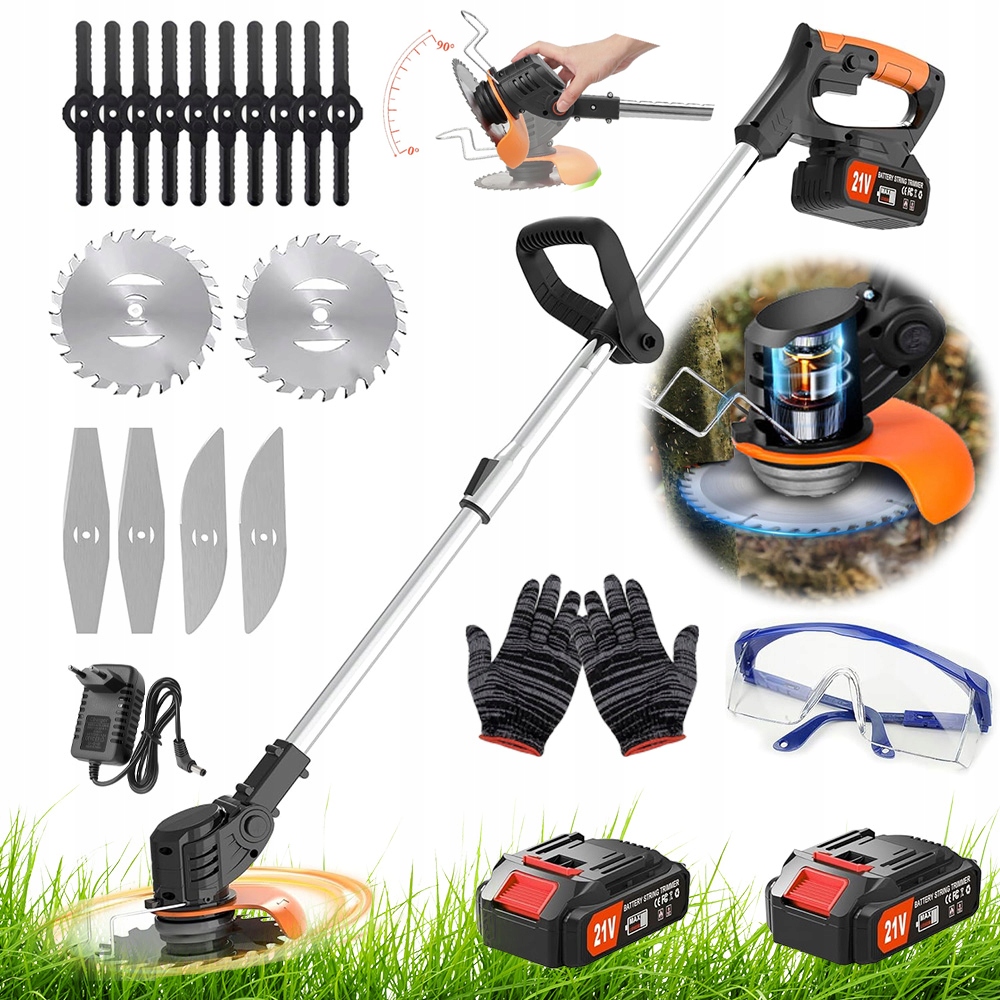 Mocna Podkaszarka Akumulatorowa Lekka Kosa Wykaszarka Do Trawy 21V 2X Aku