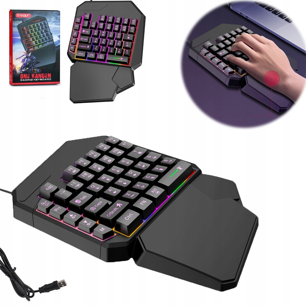 ИГРОВАЯ МИНИ-КЛАВИАТУРА С ПОДСВЕТКОЙ, МАЛЕНЬКАЯ СВЕТОДИОДНАЯ RGB-КЛАВИАТУРА С ОДНОЙ РУКОЙ