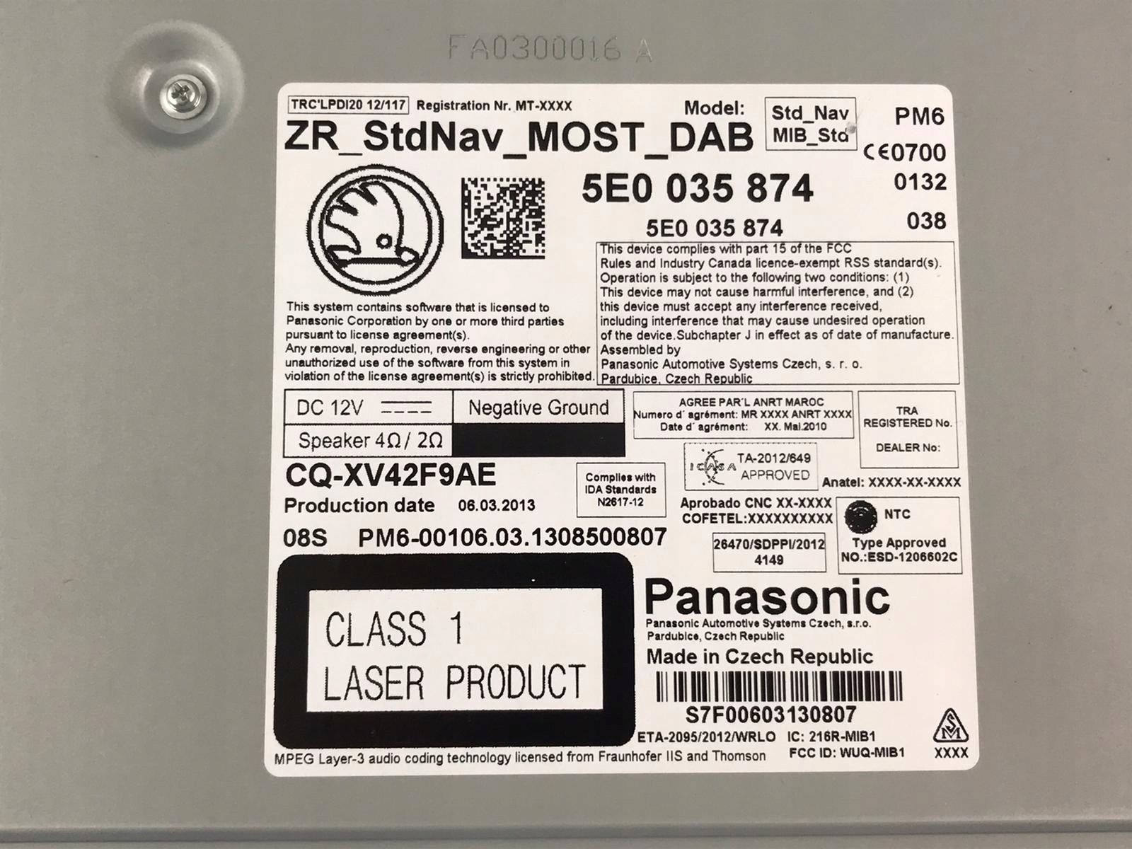 Multimedia SD1 SD2 CD MIB Amundsen 5E0035874 Rodzaj fabryczny