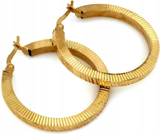 Zlaté náušnice 585, široká frézovaná kolečka 35 mm, vzor pro módní ženu