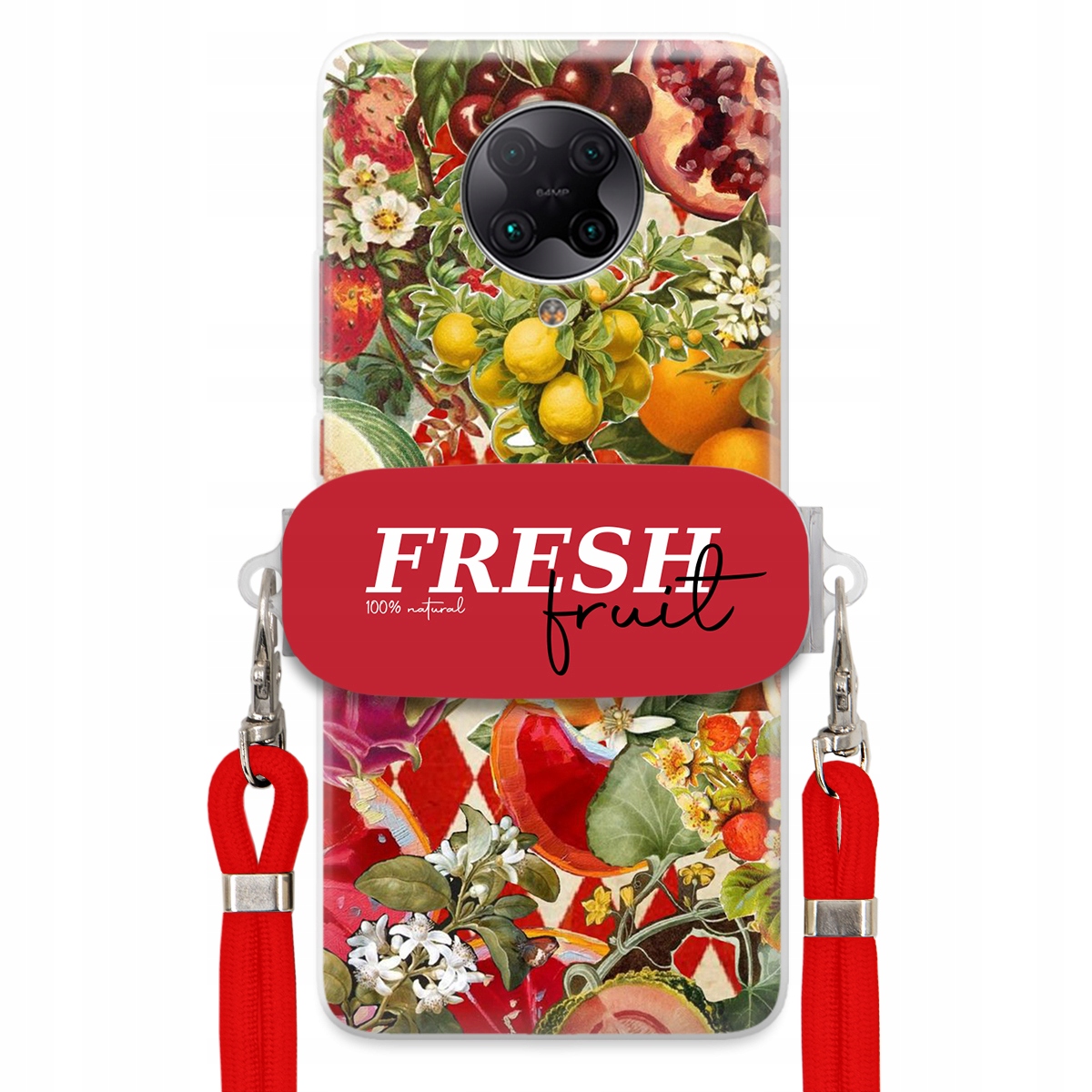 Puzdro pre Xiaomi Poco F2 Pro Červené Crossbody vodítko držiak Fresh Fruit