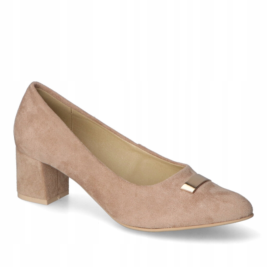 Czółenka Kamex-but Beżowe Zamszowe Z Ozdobą 38
