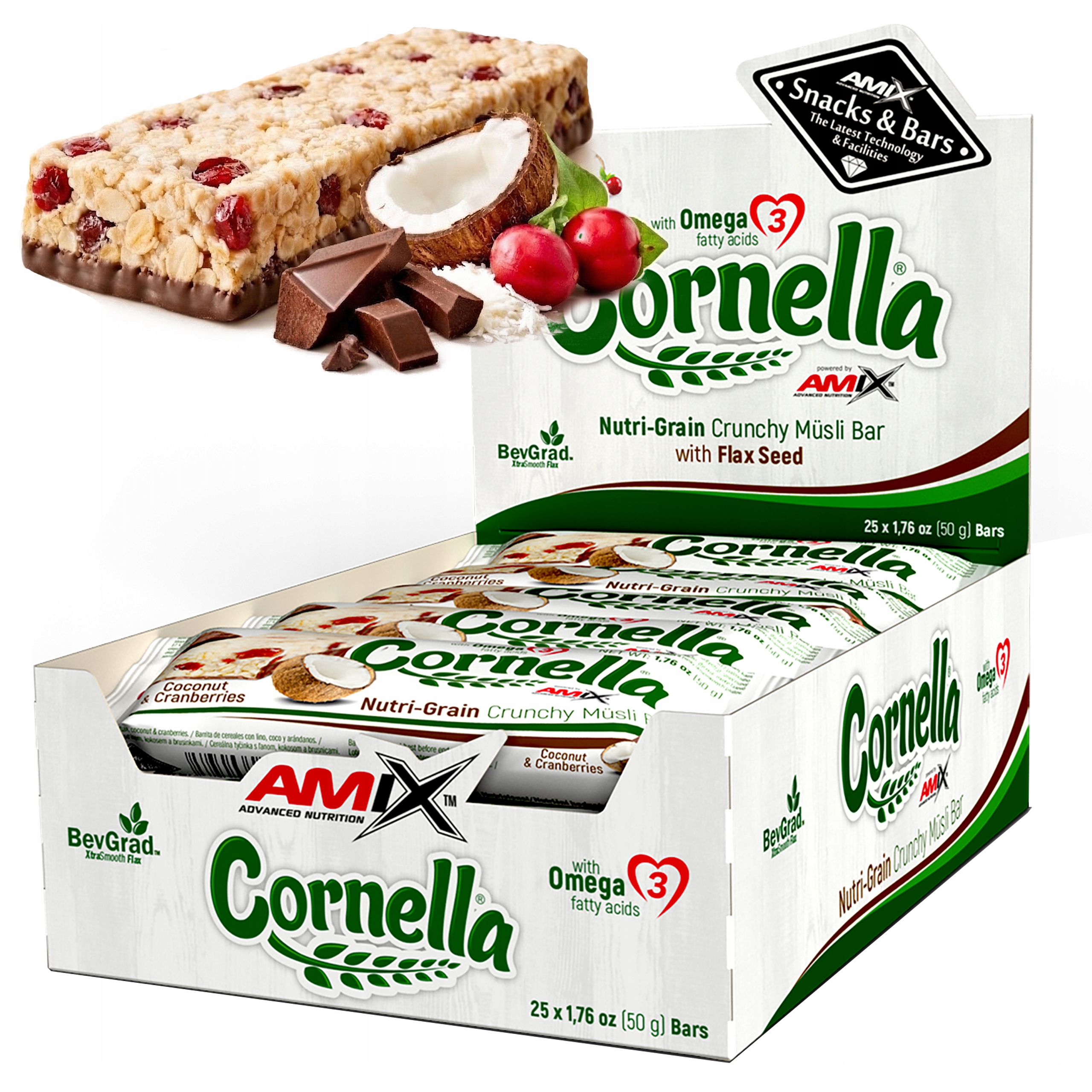 Batoniki Energetyczne kokos z żurawiną+ czekolada energia na kilka godzin