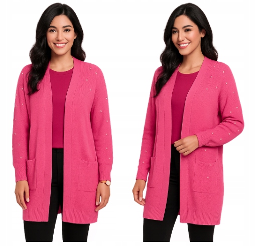 KARDIGAN KIESENIE MODNA NARZUTKA SWETER PERŁY KIESZENIE 802