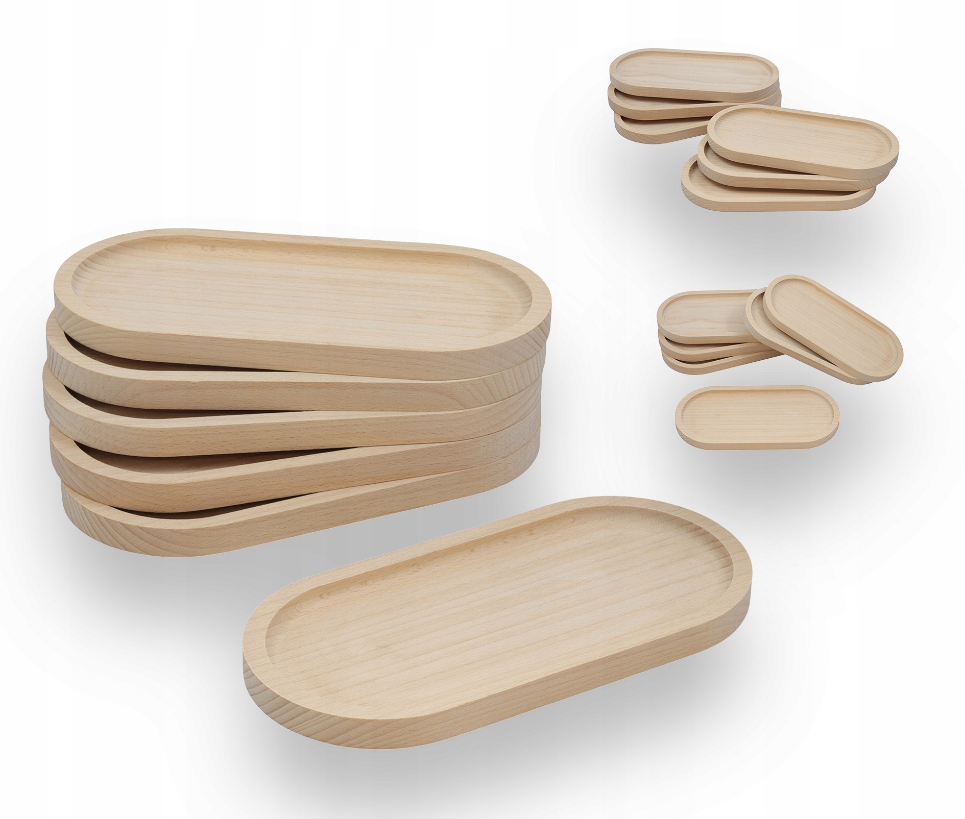 Sada 6 Dřevěných Bukových Tácků pro servírování a dekoraci