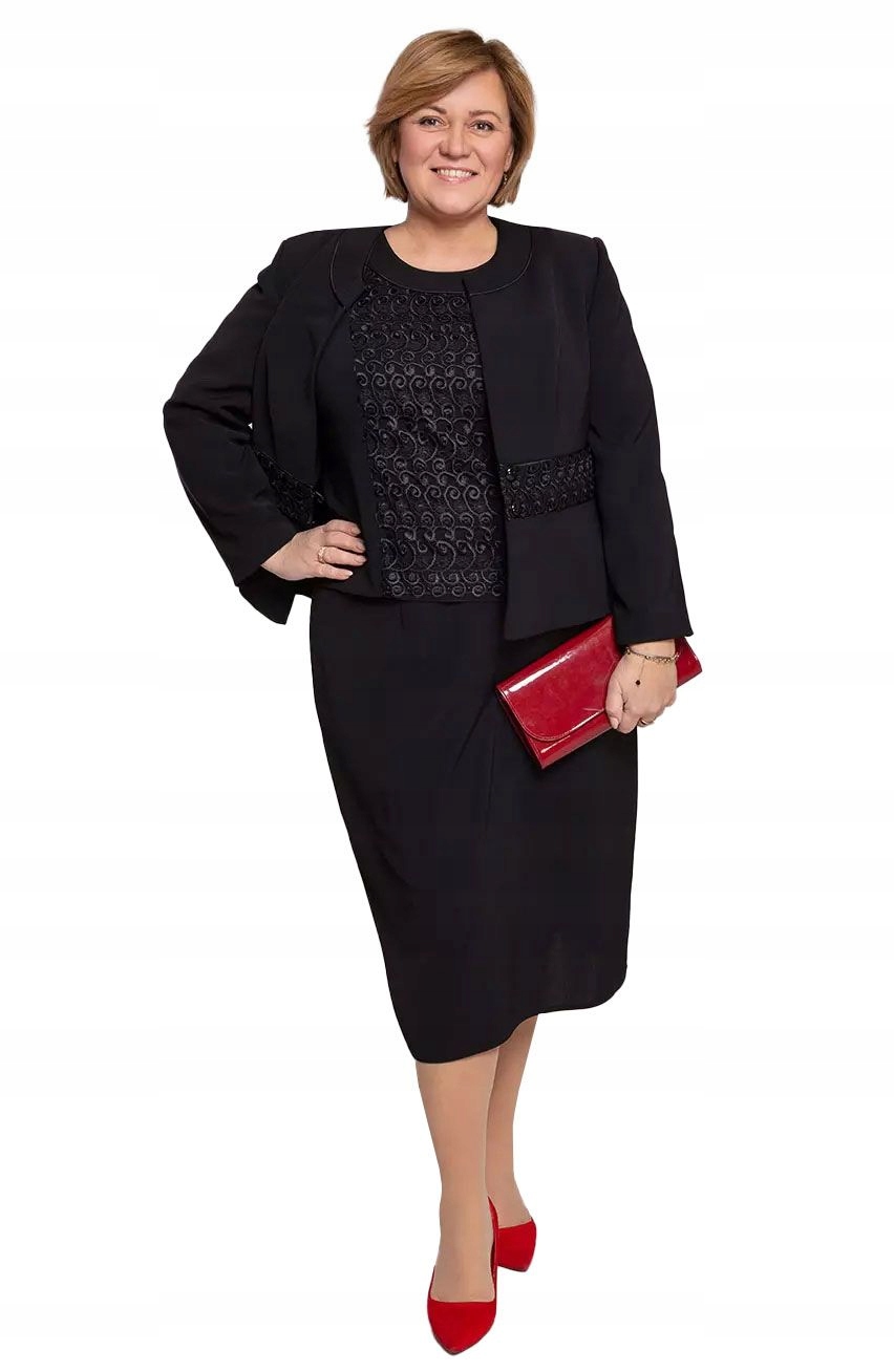 Třídílná černá sukně s krajkou, velikost 46