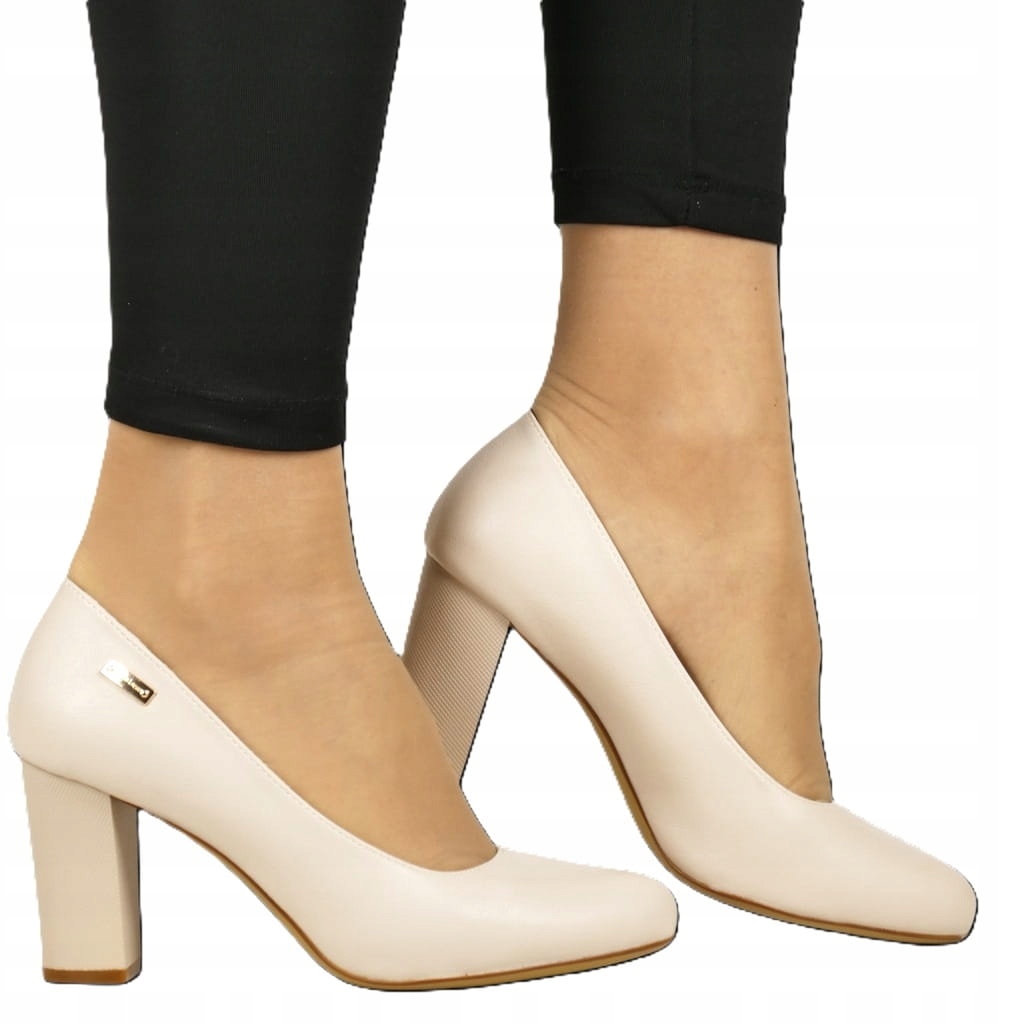 iBUTY Lodičky Na Sloupku Kostky Stabilní Módní Tělové Béžové Nová Barva