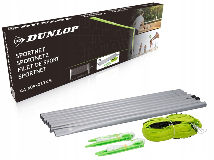ZESTAW DO SIATKÓWKI BABINGTONA TENISA 3W1 SIATKA 6M PLAŻOWEJ DUŻY KOŁKI Marka Dunlop