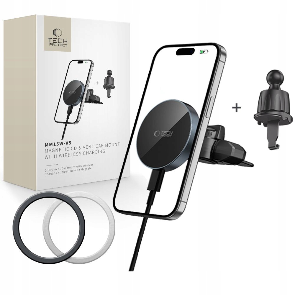 Tech-protect MM15W-V5 Magnetická Magsafe CD & Vent Bezdrátová Nabíječka Pro Montáž Do Automobilu