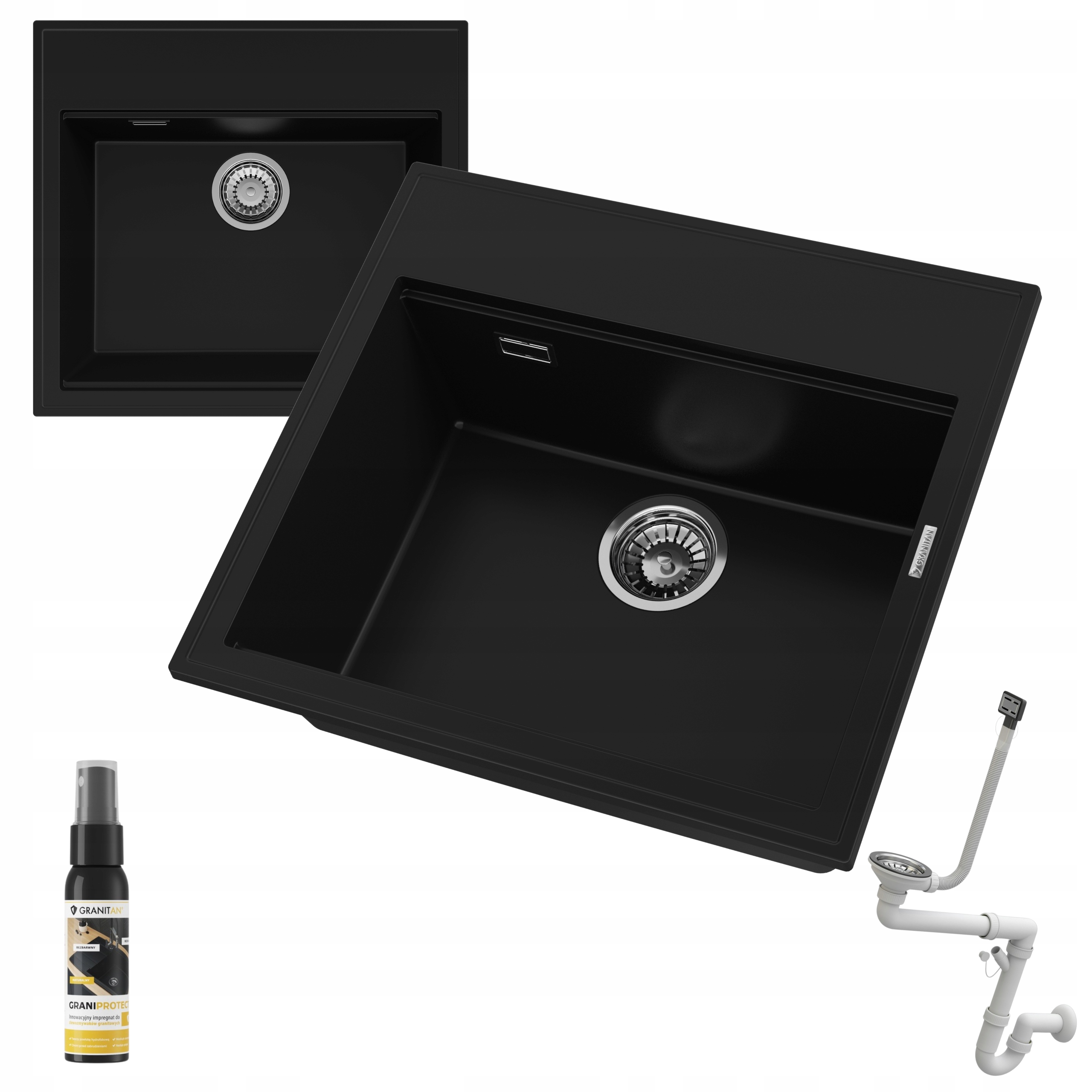 Jednokomorový granitový drez Verno do kuchyne, 5 farieb, Syfon