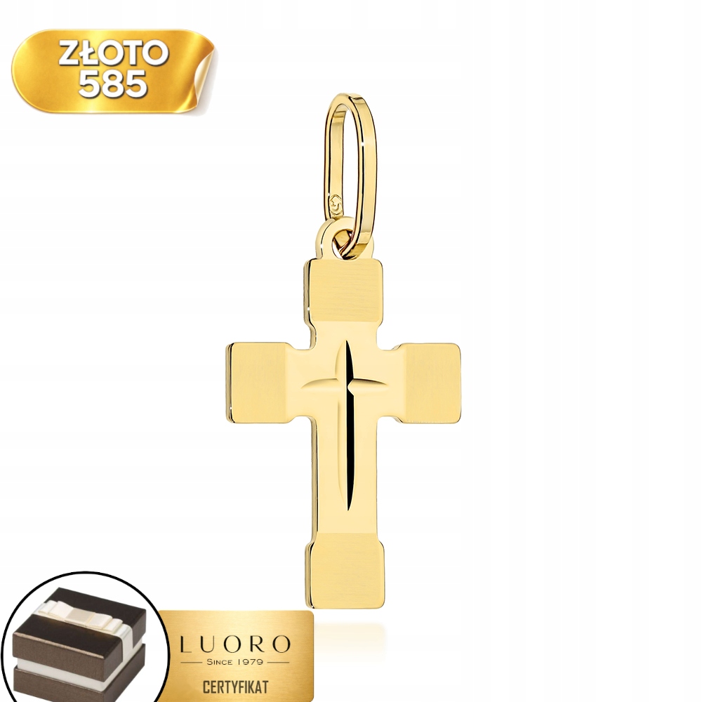 Zlatý Křížek 585 14K Žlutý Drážkovaný 2 CM Elegantní Dárek