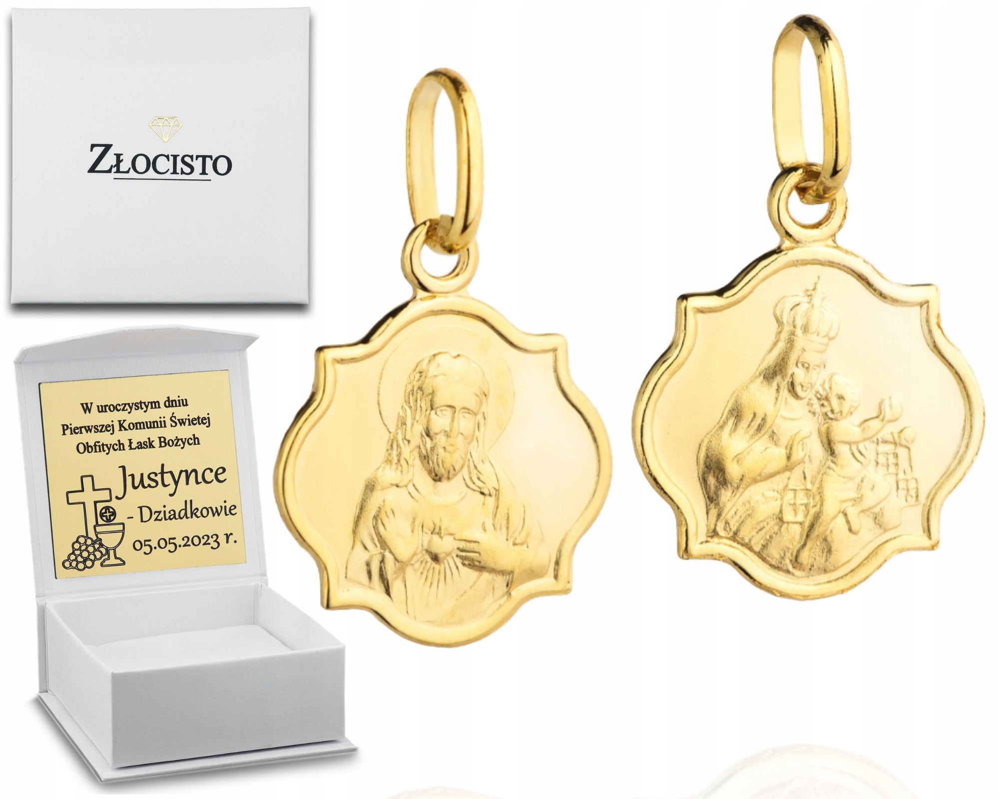 Medaile Škapulíř Matka Boží Otevřené Srdce Ježíšovo Oboustranné 585 Gravírování