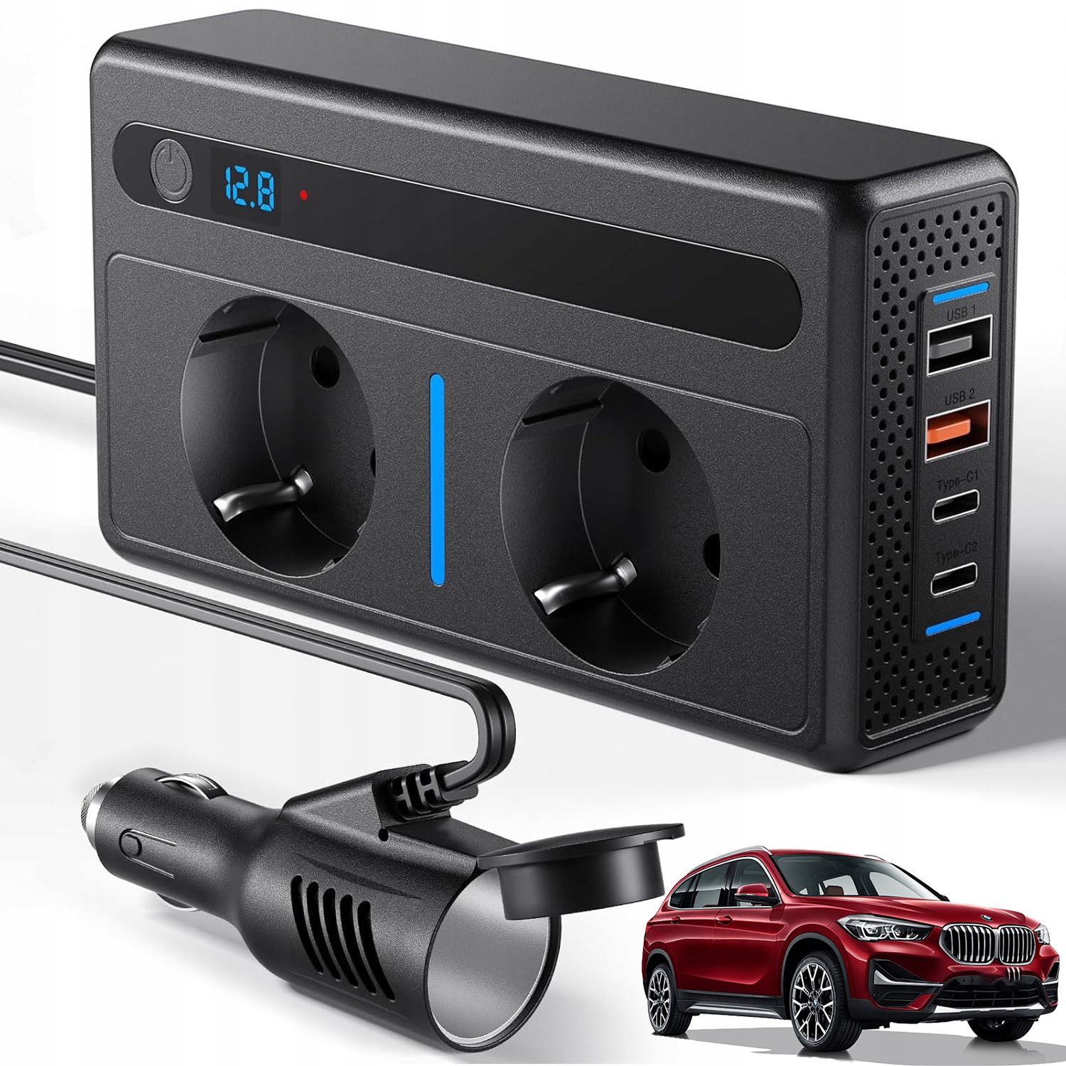 Měnič Měnič Napětí 300W DC 12V Na Ac 200-220V 2 Zásuvky 2 Usb 2 Type-C