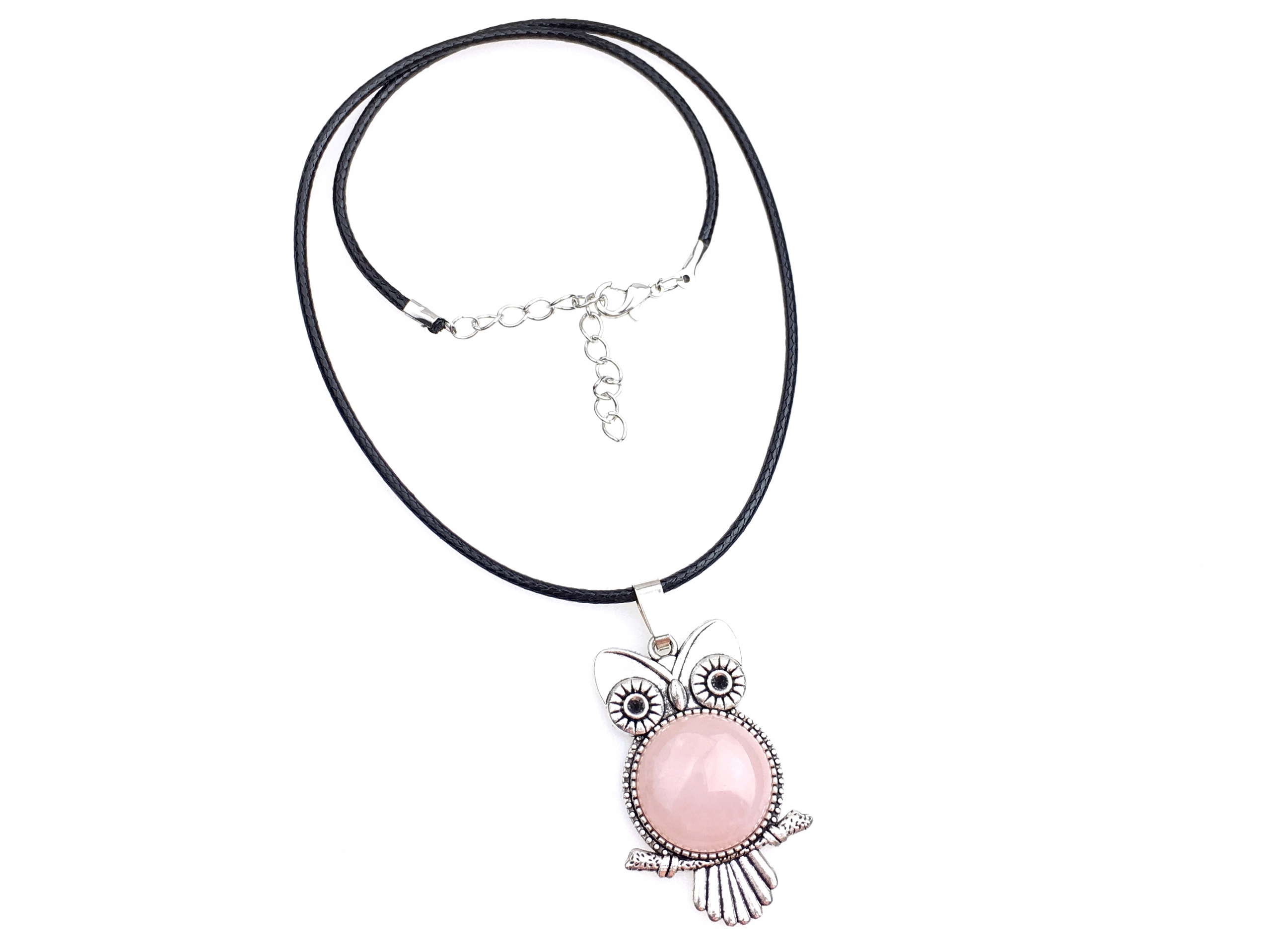 

naszyjnik wisiorek zawieszka sowa kwarc różowy