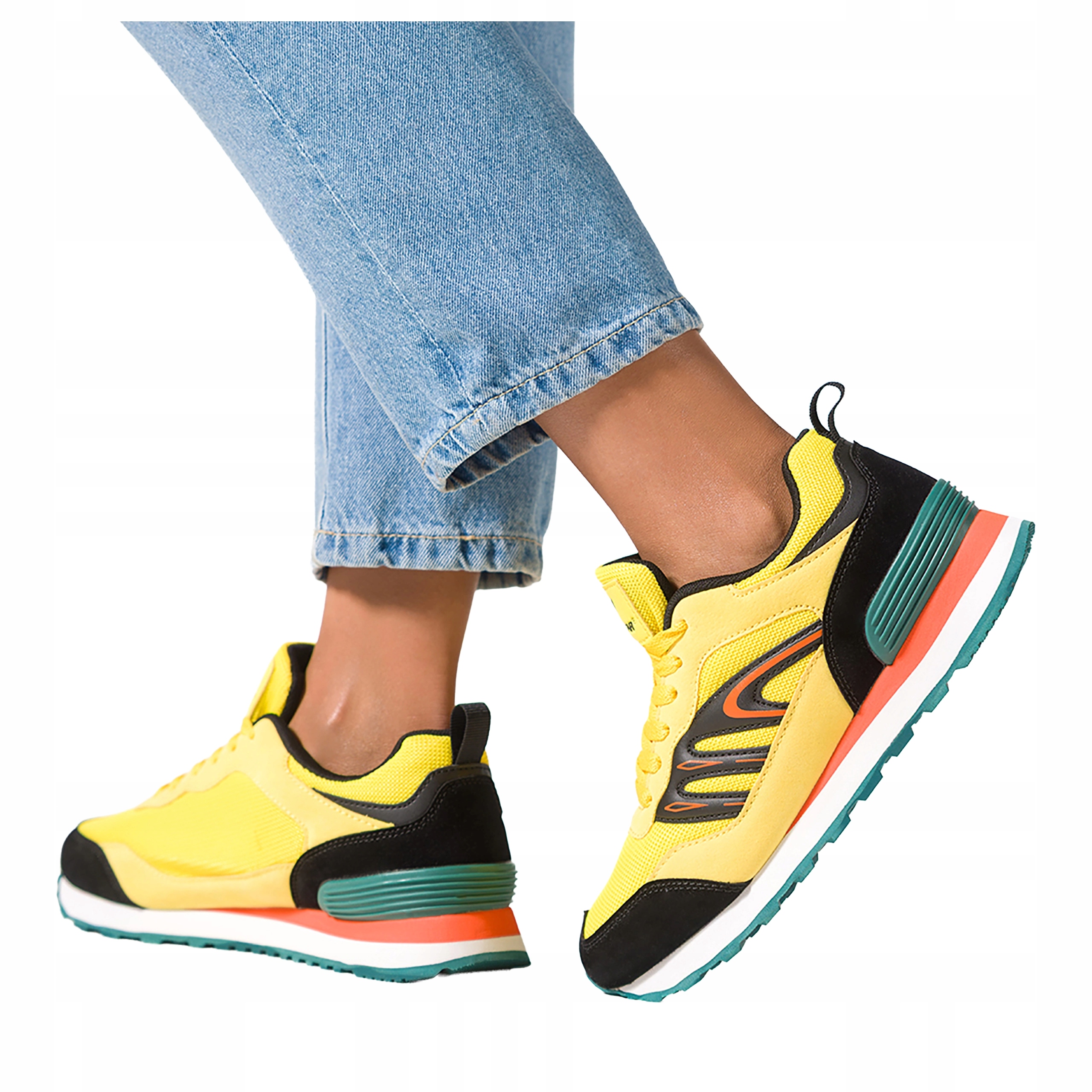 Žluté Tenisky Dámské Šněrované S Drážkovanou podrážkou Pohodlné Sportovní vel. 36