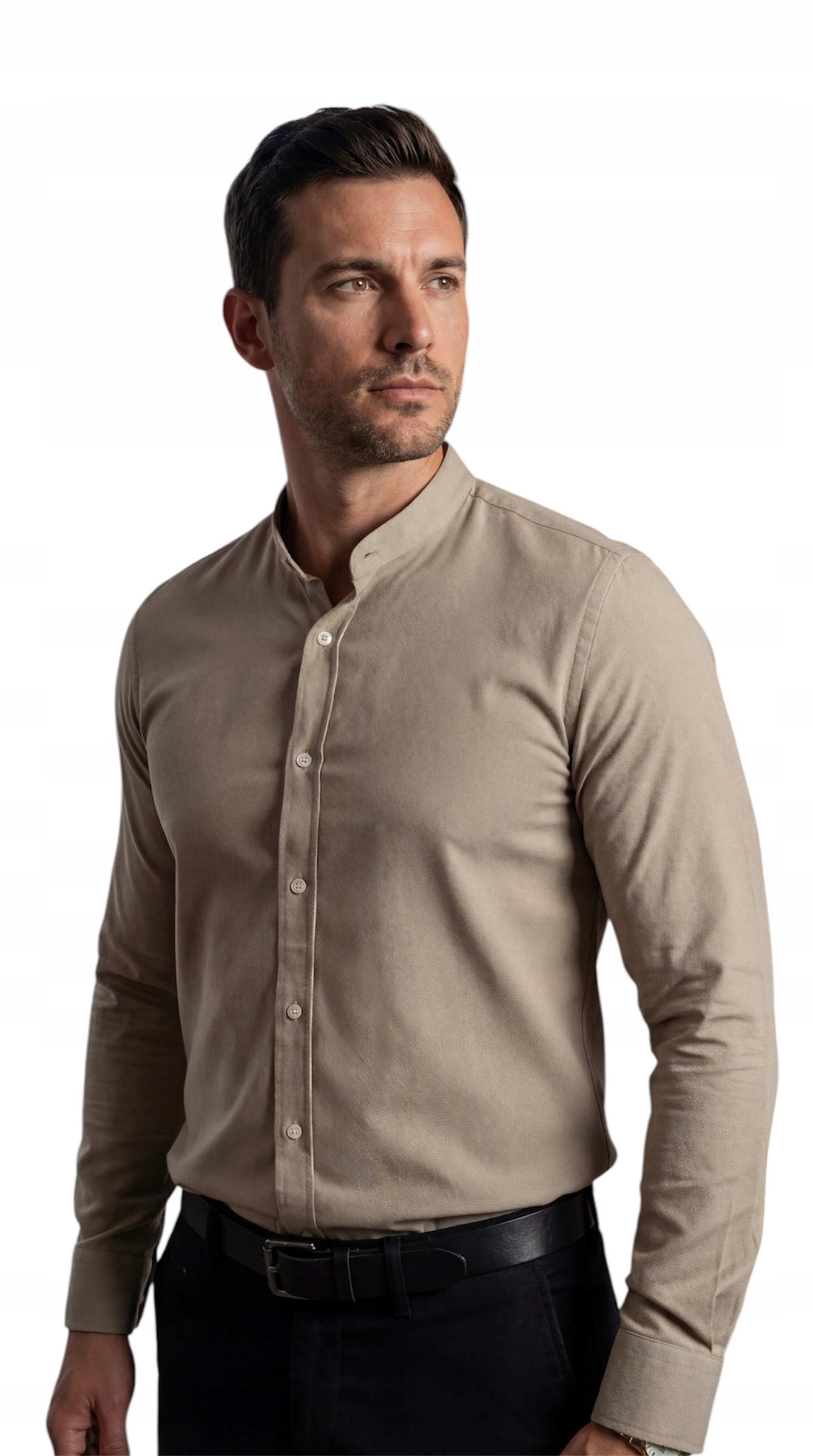 Košile slim fit se stojáčkem casual béžová struktura EGO01 S