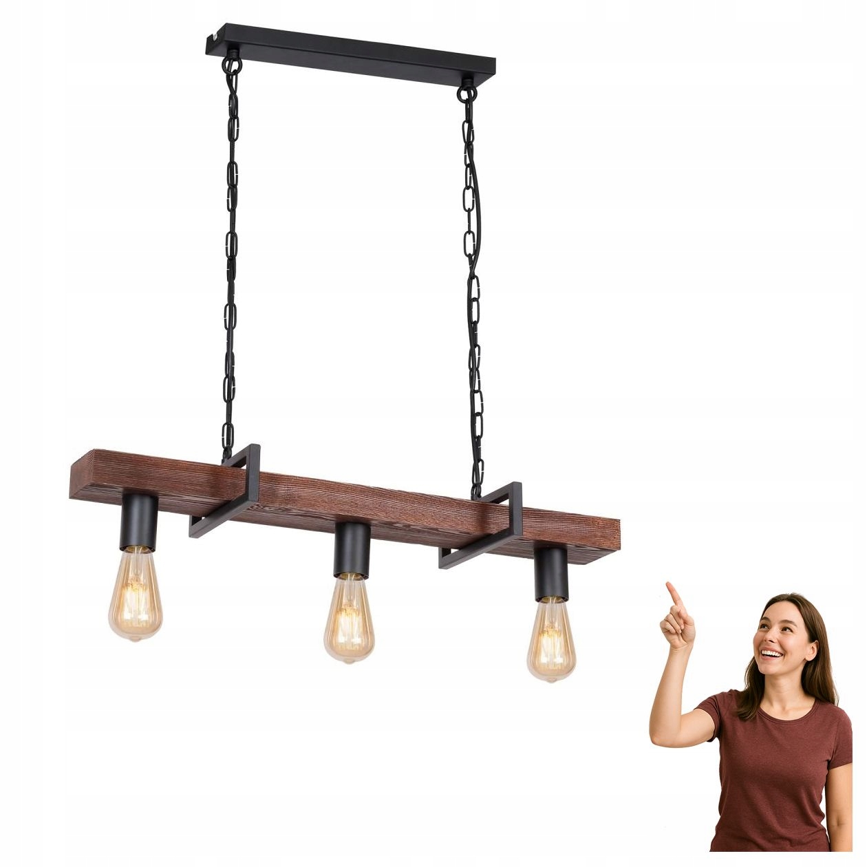 Dřevěná 3-bodová závěsná lampa nad stůl Hard 665 Luminex
