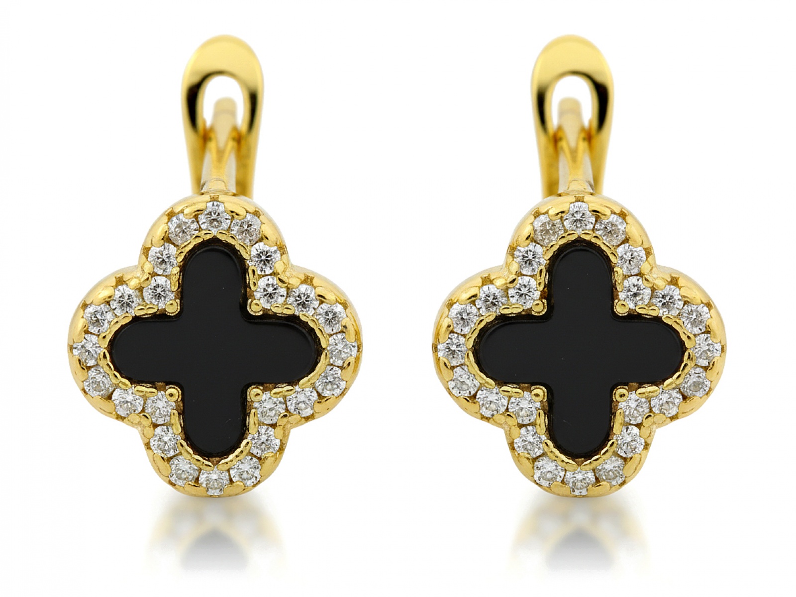 Stříbrné Náušnice 925 pozlacené jetele s anglickými zirkony 3,20 g