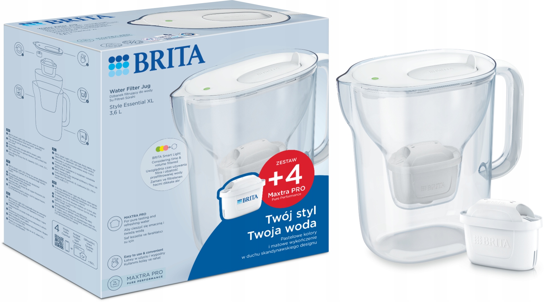 Brita dzbanek filtrujący Style Essential XL biały 4 filtry Maxtra Pro Pp