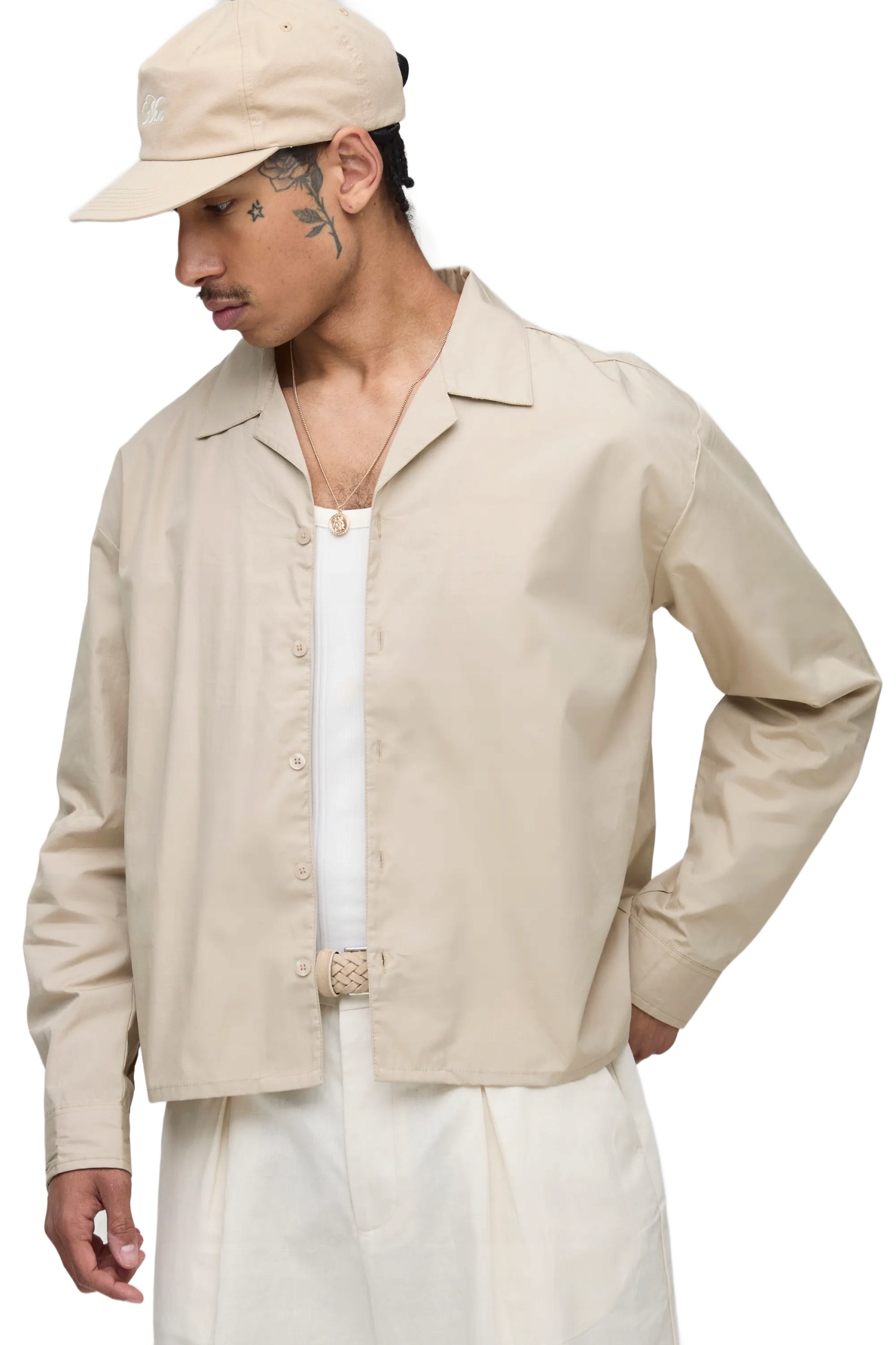 Boohooman Pánská Košile Casual Béžová Dlouhý Rukáv Regular Límec M Z3A