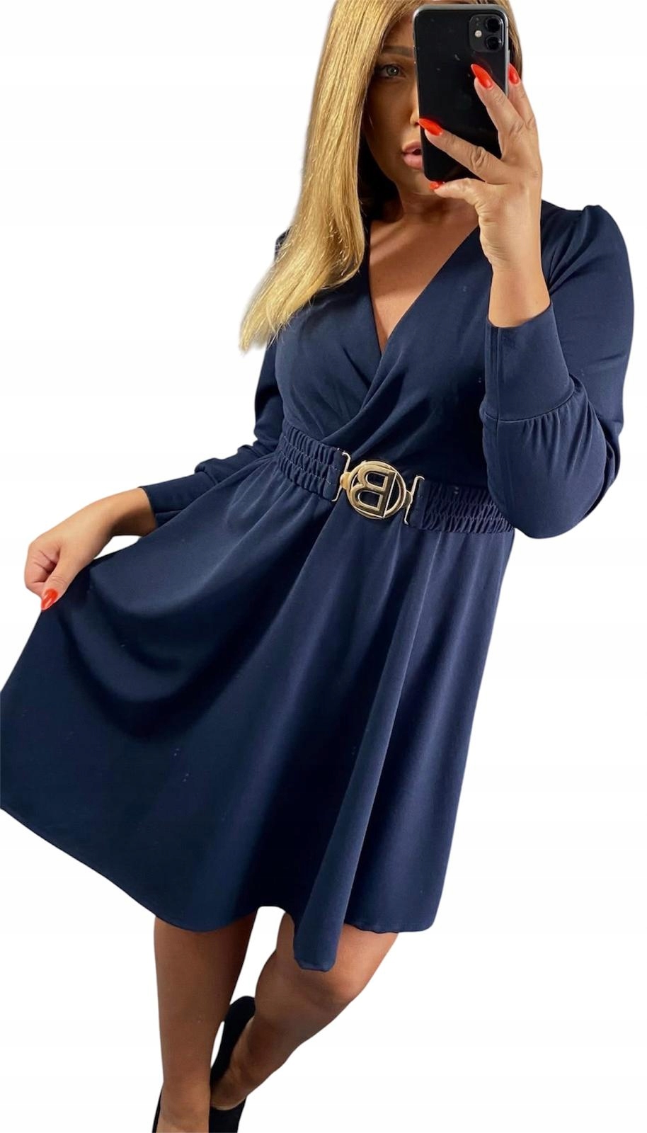 V580 Nová Kolekce Šaty S Páskem, Tmavě Modrá vel. 52 (6XL)