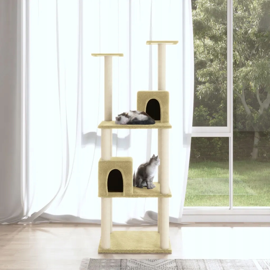Levně Škrabadlo pro kočky se sisalovými sloupky krémové 141 cm