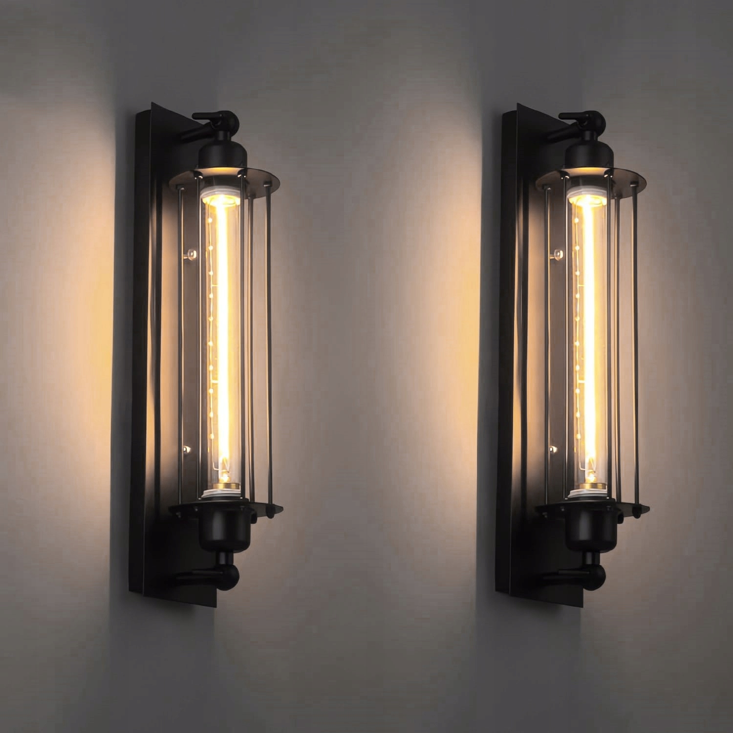 2ks Nástěnné svítidlo Retro černé Loft retro Lampa teplá bílá E27