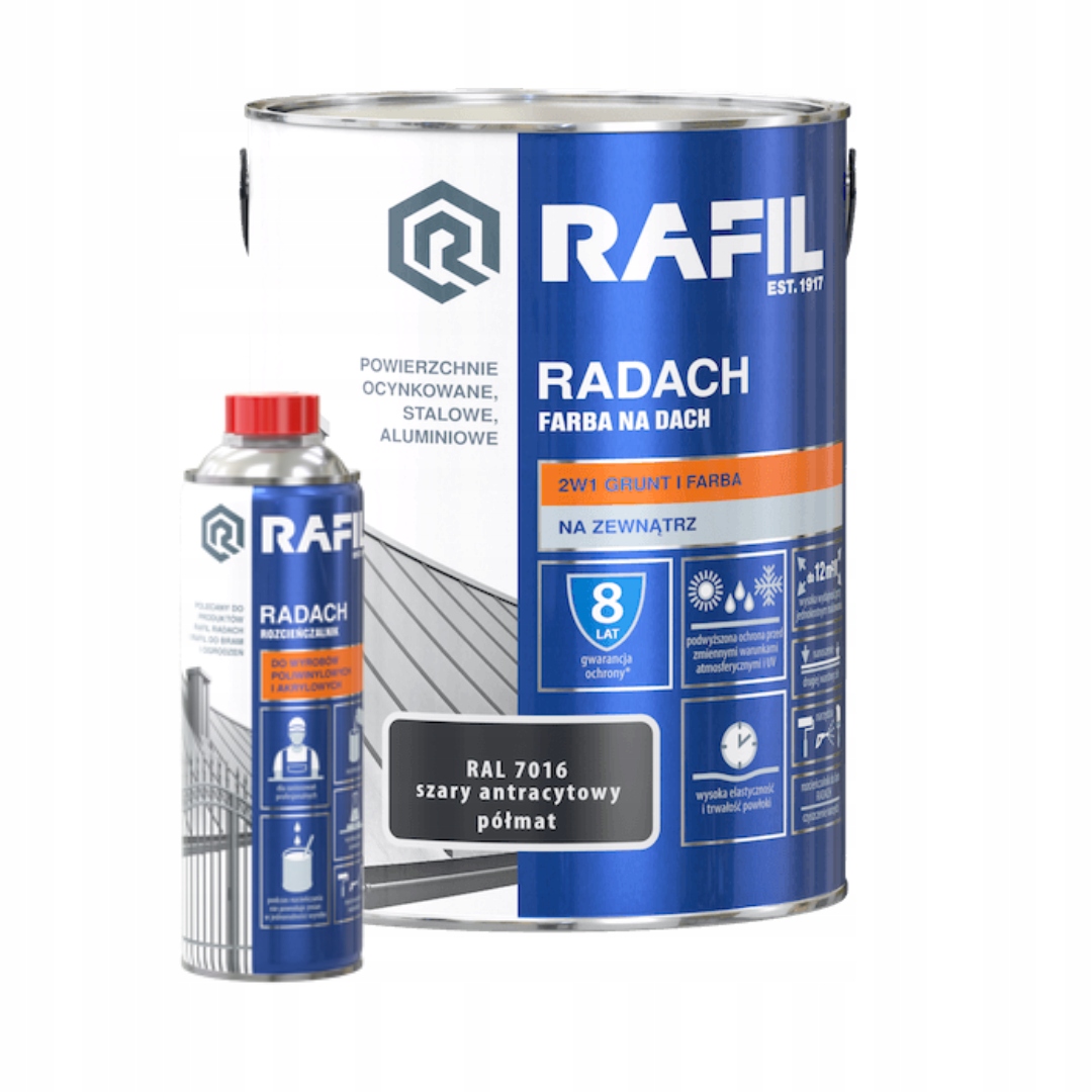 Sada Rafil Radach Farba Na Strechu Sivá Antracit RAL7016 5L Riedidlo