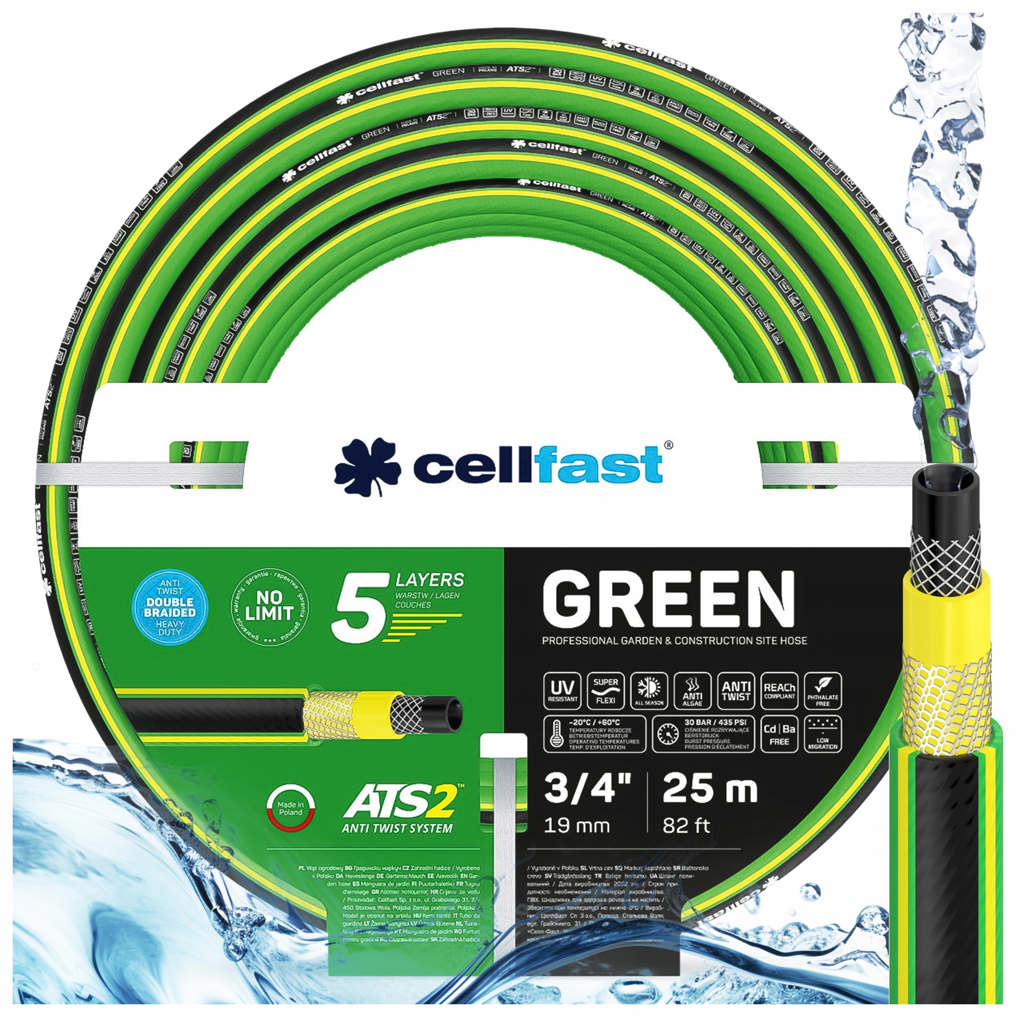 Hadice Green ATS2 3/4 25 m, pětivrstvá, pevná a odolná proti ohybům