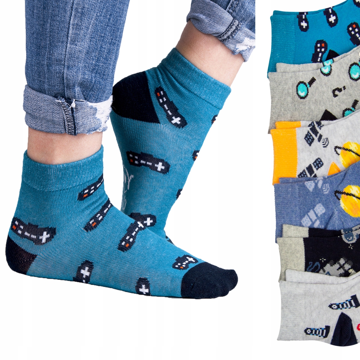 

6-PAK Skarpetki za kostkę w ciemnych wzorach 27 30