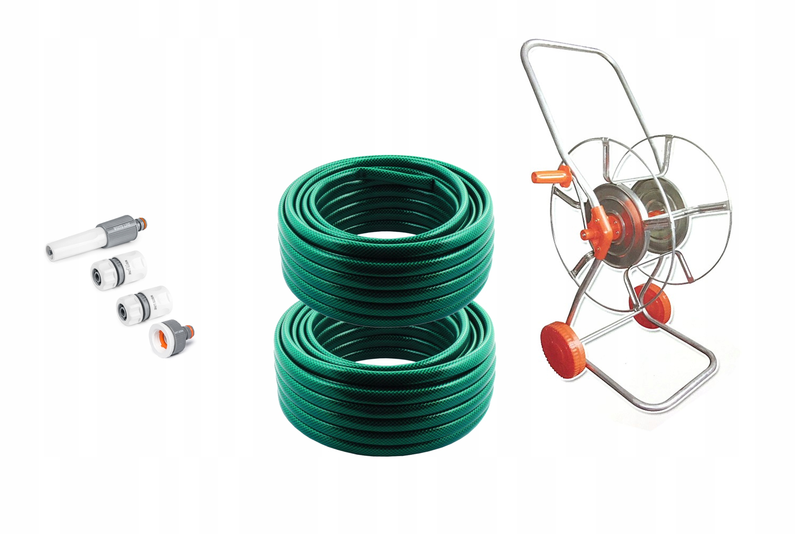 Set Záhradná Hadica 100M Vozík Zavlažovač Navíjač Pištoľ Spojky 1/2" Eco