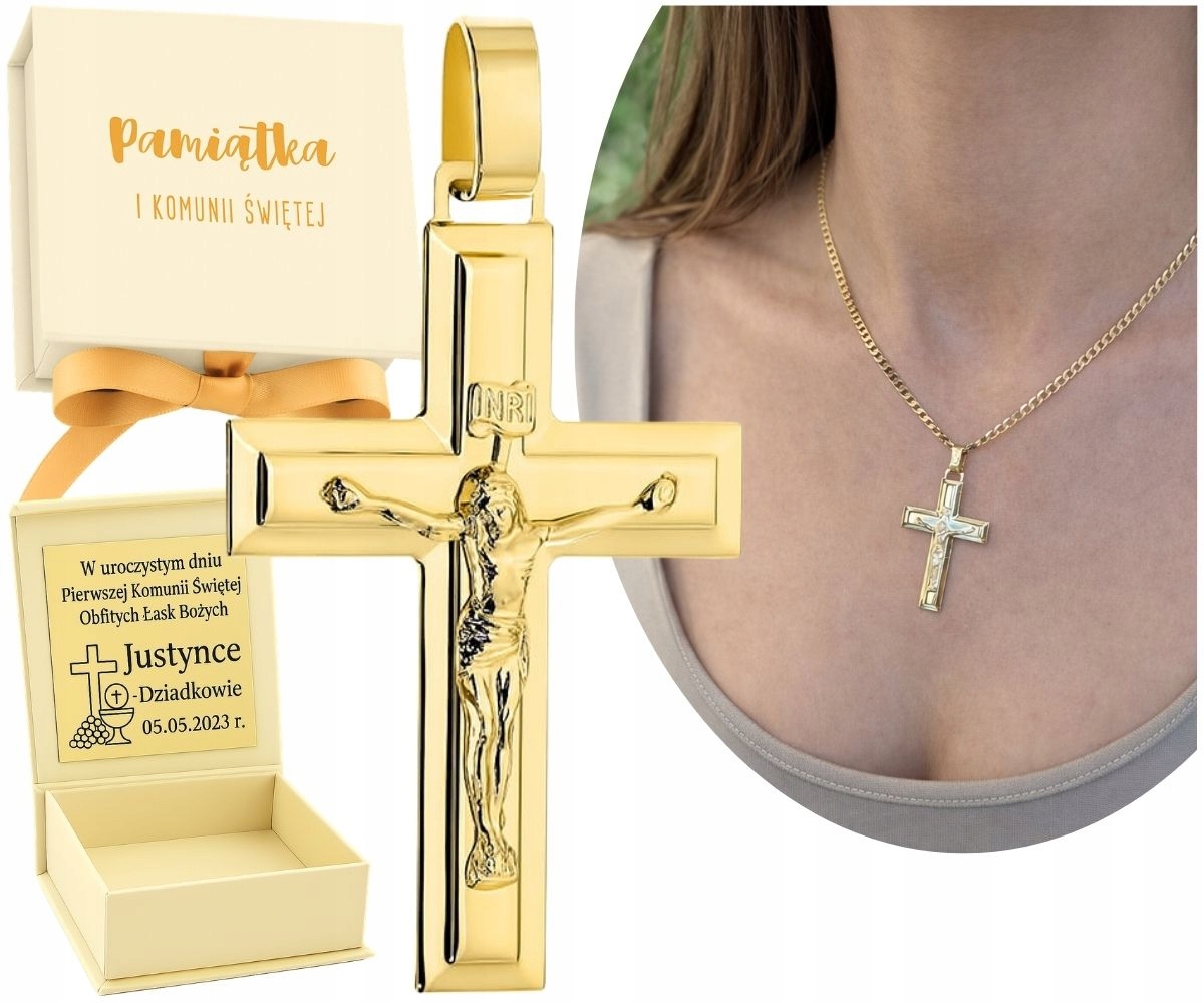 Zlatý křížek Přívěsek s obrázkem Ježíška na svatém přijímání Dárek Zlato 585