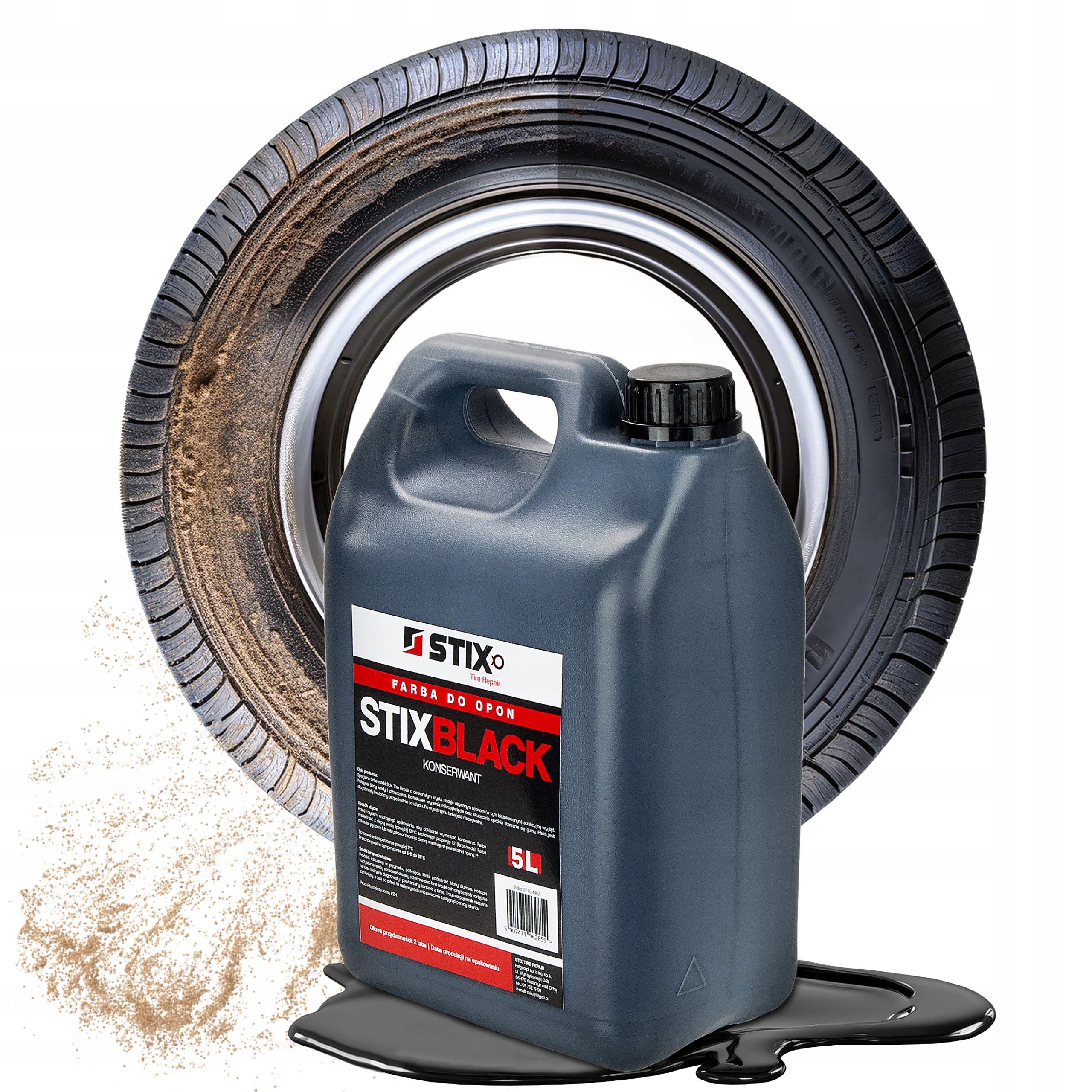 CZERNIDŁO STIX BLACK KONSERWANT FARBA DO ODNOWY ZABRUDZONYCH OPON - 5L Pojemność 5000 ml