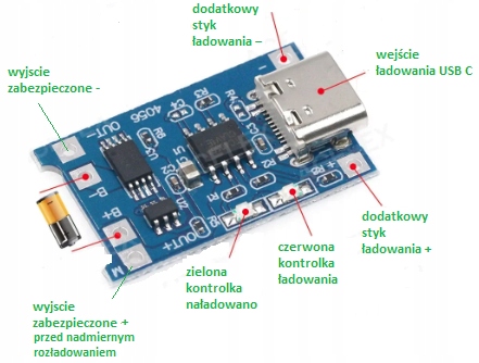 Ładowarka do Li-ion 18650 3,7V 5V 1A TP4056 USB C Producent Inna
