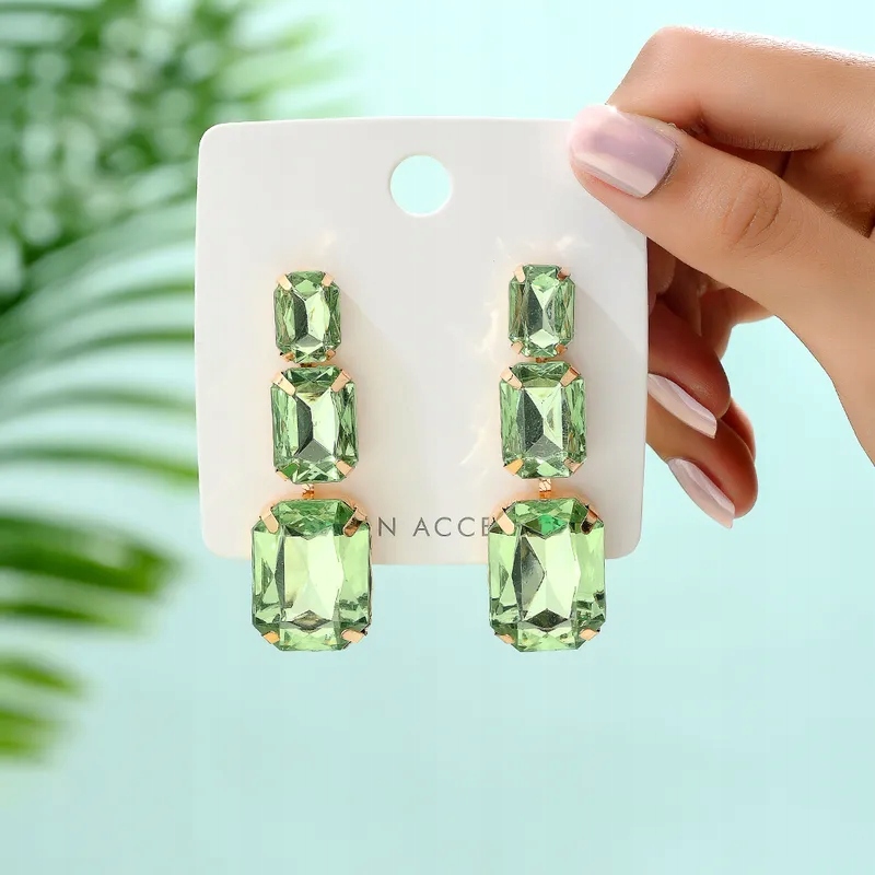 Kolczyki Sztyfty Kolor: Złote Zielone Geometryczne Cyrkonie Kryształki 60mm Kod producenta KOL_3416 x1