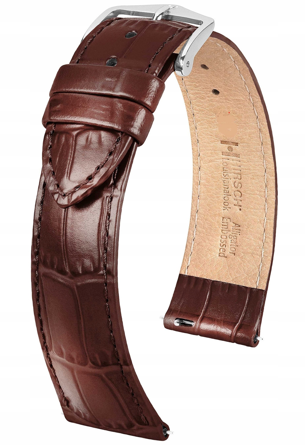 Hnědý Kožený Lesklý Pásek Hirsch Louisianalook L 18 mm Krokodýl