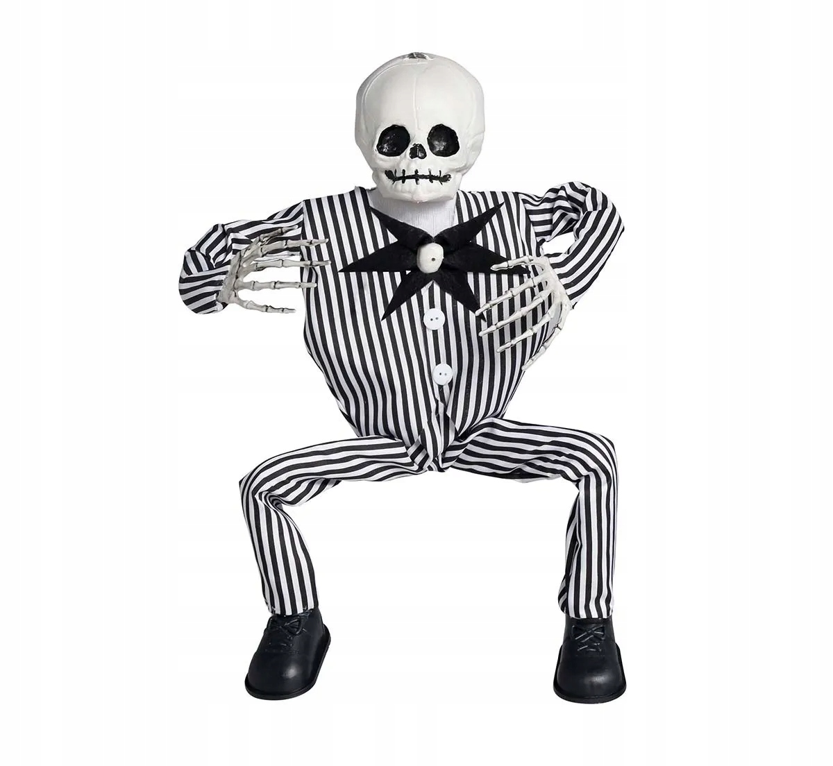 SZKIELET elegancki w garniturze w paski z wtyczką HALLOWEEN 60cm